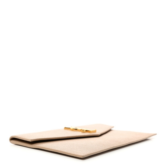 Like New!!! YSL Saint Laurent Uptown Pouch Grain De Poudre Clutch Dark Beige - Picture 12 of 16
